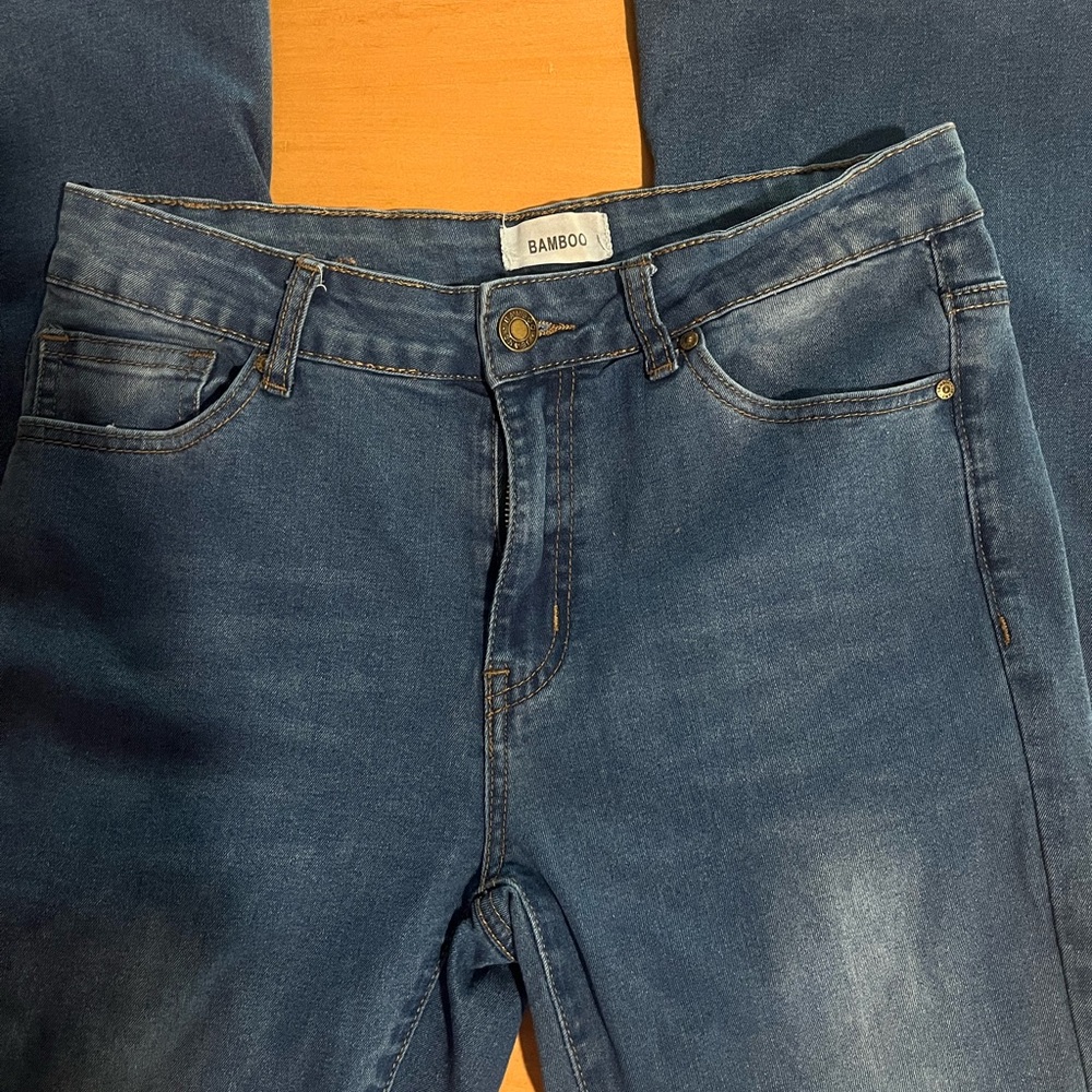 BAMBOO Blue Denim Jeans with Brass Accents